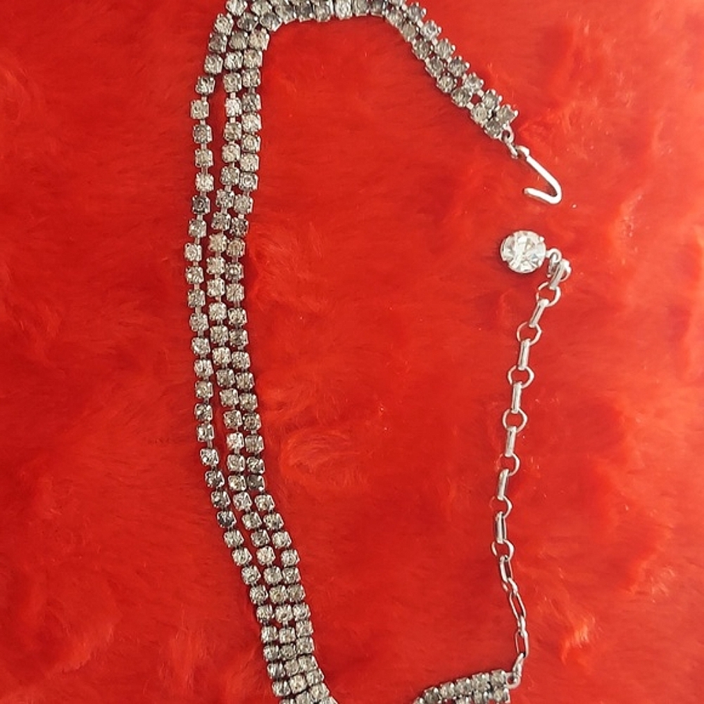 Rhinestone Necklace Vintage 15" Unsigned Multi-Strand Choker